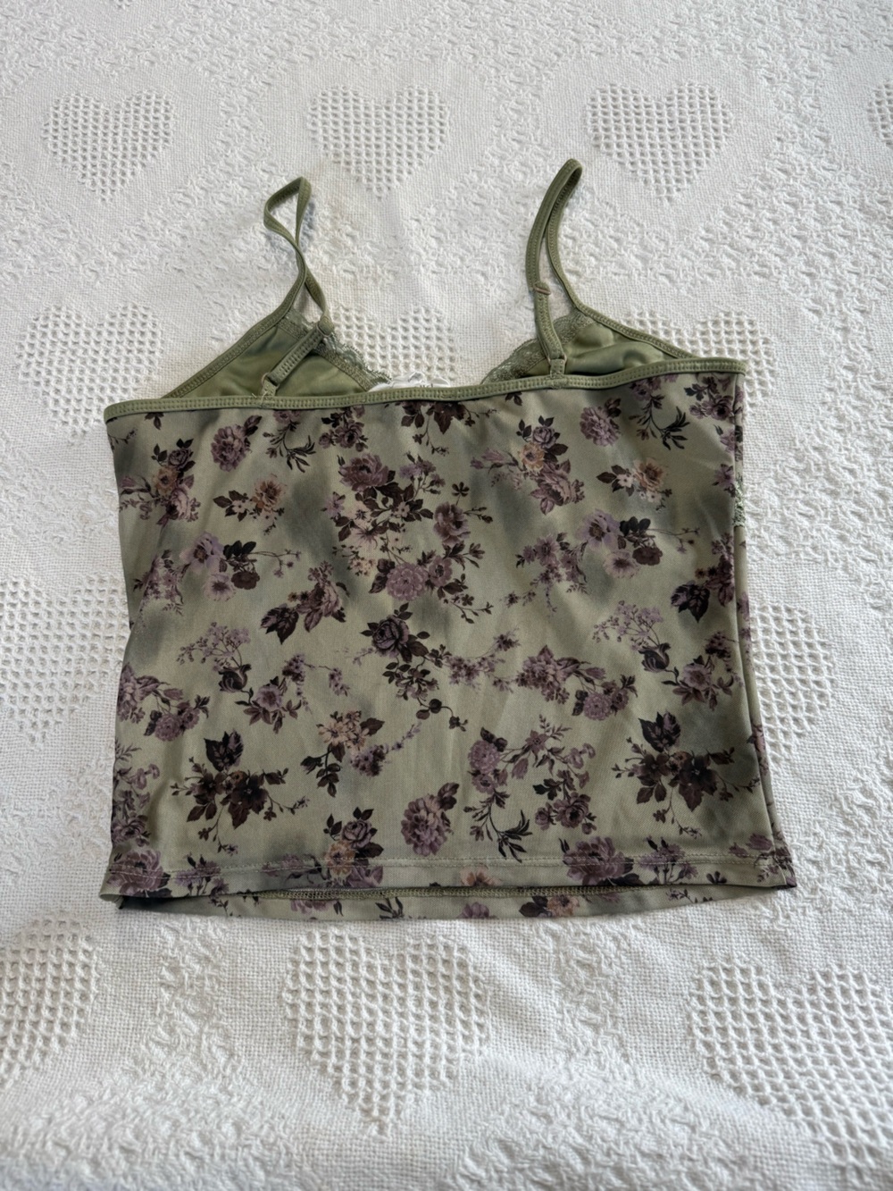 Pink Rose Green Lace Floral Cami Top (M) - Picture 5 of 7